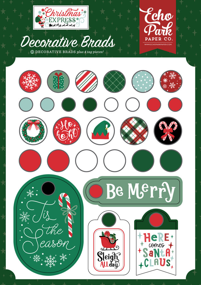 Echo Park Christmas Express Adhesive Brads (SCE455020)