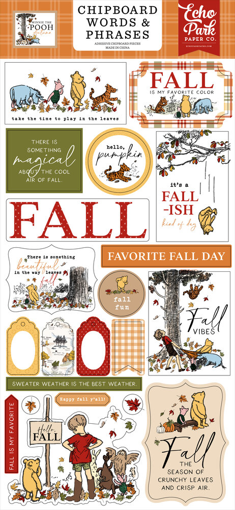 Echo Park Winnie The Pooh Autumn Chipboard Word & Phrases (WPA453022)