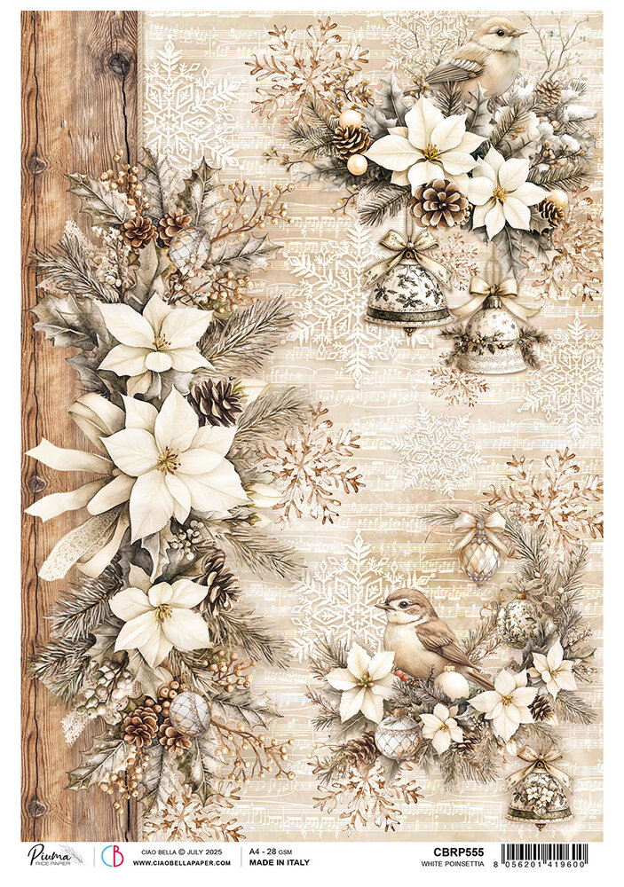 Ciao Bella Winter Season A4 Rice Paper A4 White Poinsettia (5pcs) (CBRP555)