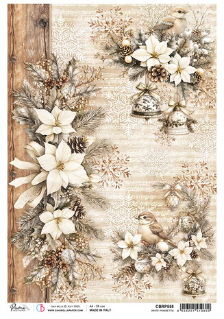 Ciao Bella Winter Season A4 Rice Paper A4 White Poinsettia (5pcs) (CBRP555)