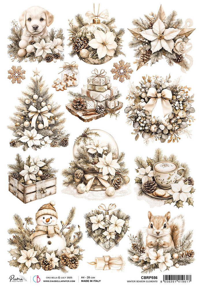 Ciao Bella Winter Season A4 Rice Paper Winter Season Elements (5pcs) (CBRP556)