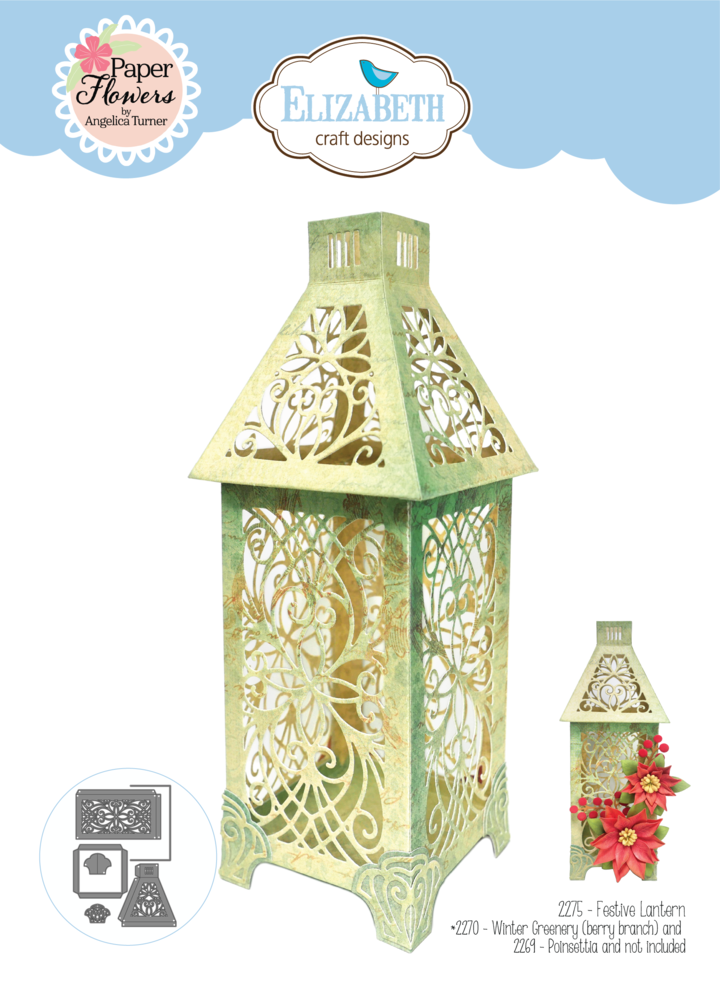 Elizabeth Craft Designs Festive Holly Die Festive Lantern (2275) Elizabeth Craft Designs Festive Holly Die Festive Lantern (2275)