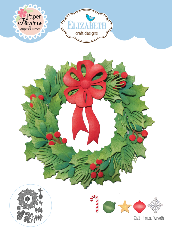 Elizabeth Craft Designs Festive Holly Die Holiday Wreath (2271)