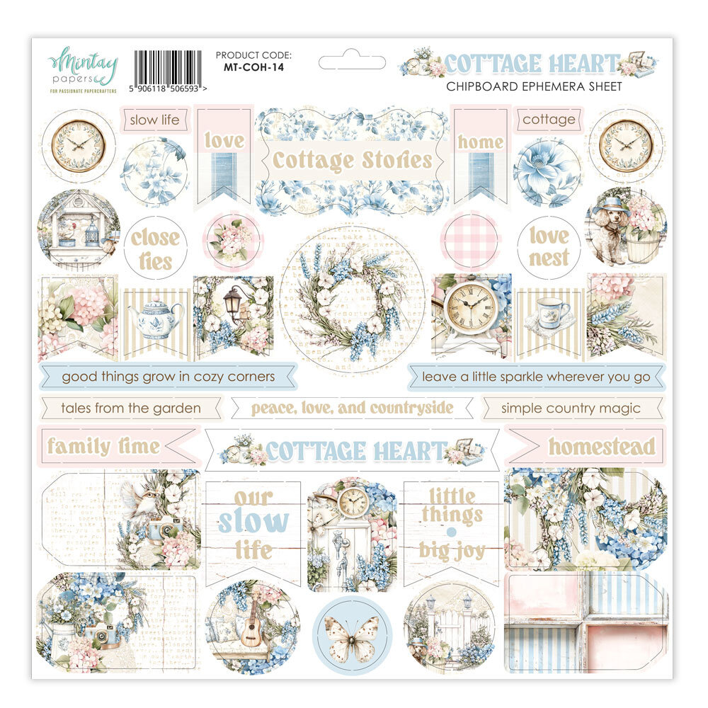 Mintay Cottage Heart 12x12 Inch Chipboard Ephemera Sheet (MT-COH-14)