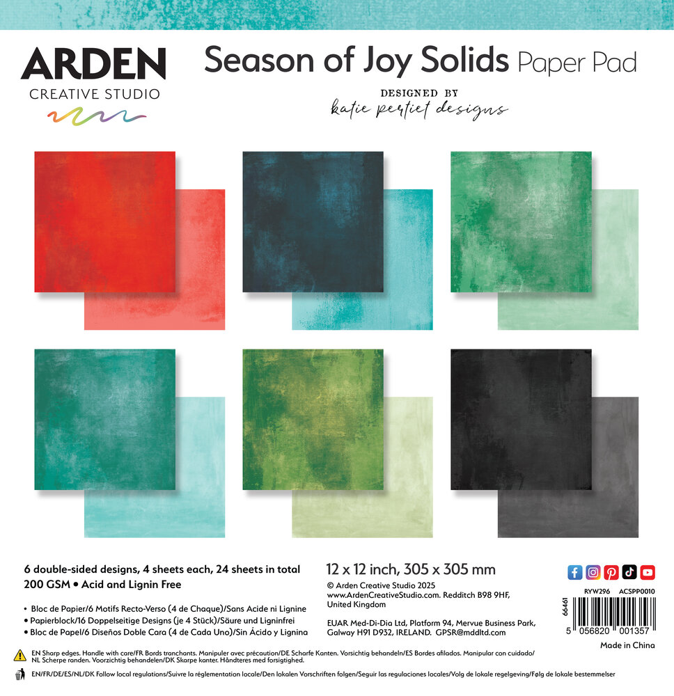 Arden Creative Studio Season of Joy Solids 12x12 Inch Paper Pad (ACSPP0010)