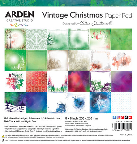 Arden Creative Studio Vintage Christmas 8x8 Inch Paper Pad (ACSPP0008)