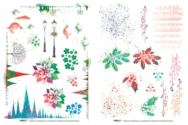 Arden Creative Studio Vintage Christmas 6x8 Inch Rub-On Transfer Set (ACSRO0003)