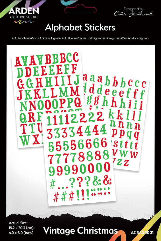 Arden Creative Studio Vintage Christmas 6x8 Inch Alphabet Stickers (3pcs) (ACSAS0001)