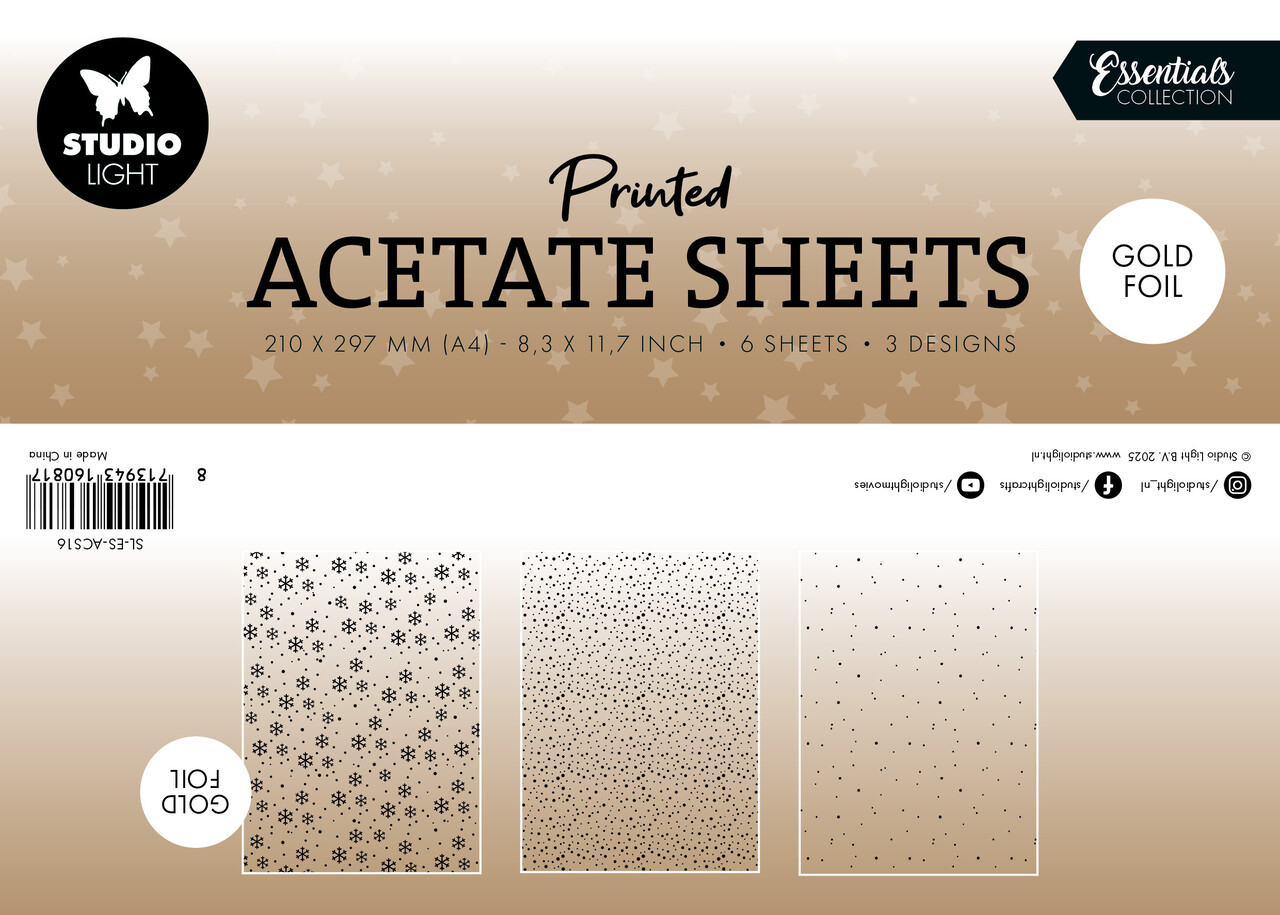 Studio Light Snowflakes Gold Christmas Acetate Sheet (SL-ES-ACS16) Studio Light Snowflakes Gold Christmas Acetate Sheet (SL-ES-ACS16)