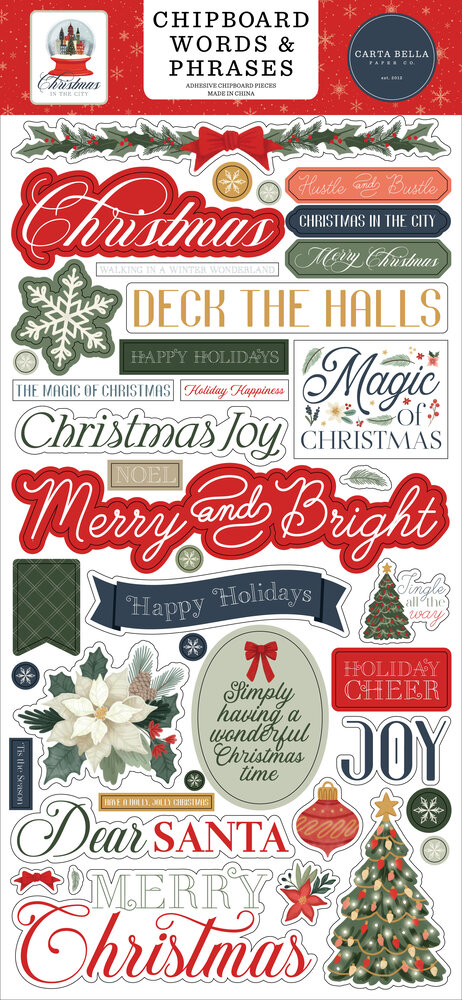 Carta Bella Christmas In The City Chipboard Words & Phrases (CBCIC456022)