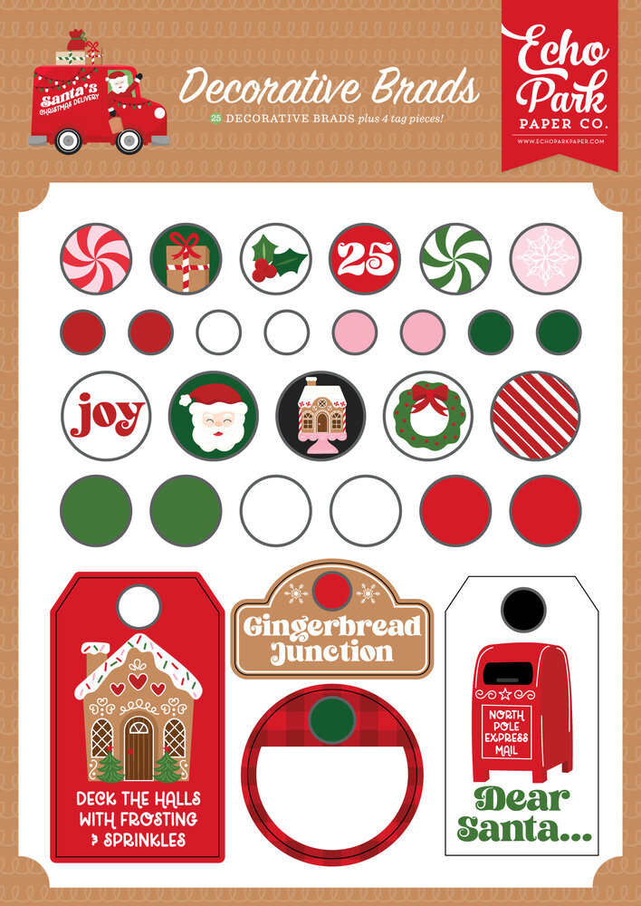 Echo Park Santa's Christmas Delivery Adhesive Brads (SCD459020)