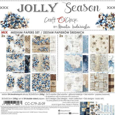 Craft O'Clock Jolly Season 8x8 Inch Medum Papers Set (CC-C79-JS-09) Craft O'Clock Jolly Season 8x8 Inch Medum Papers Set (CC-C79-JS-09)