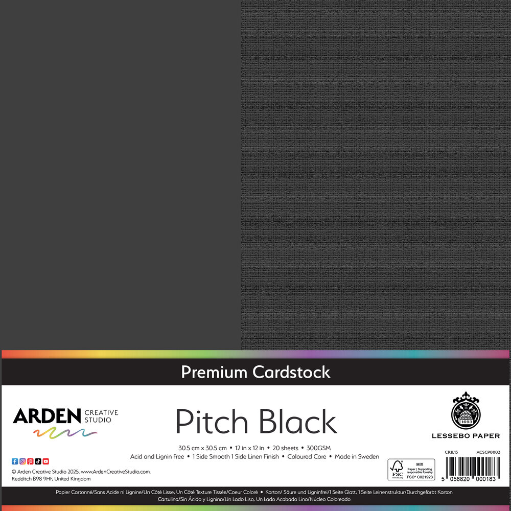 Arden Creative Studio Premium Cardstock 12x12 Inch Pitch Black (20 Sheets) (ACSCP0002)