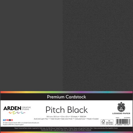 Arden Creative Studio Premium Cardstock 12x12 Inch Pitch Black (20 Sheets) (ACSCP0002)