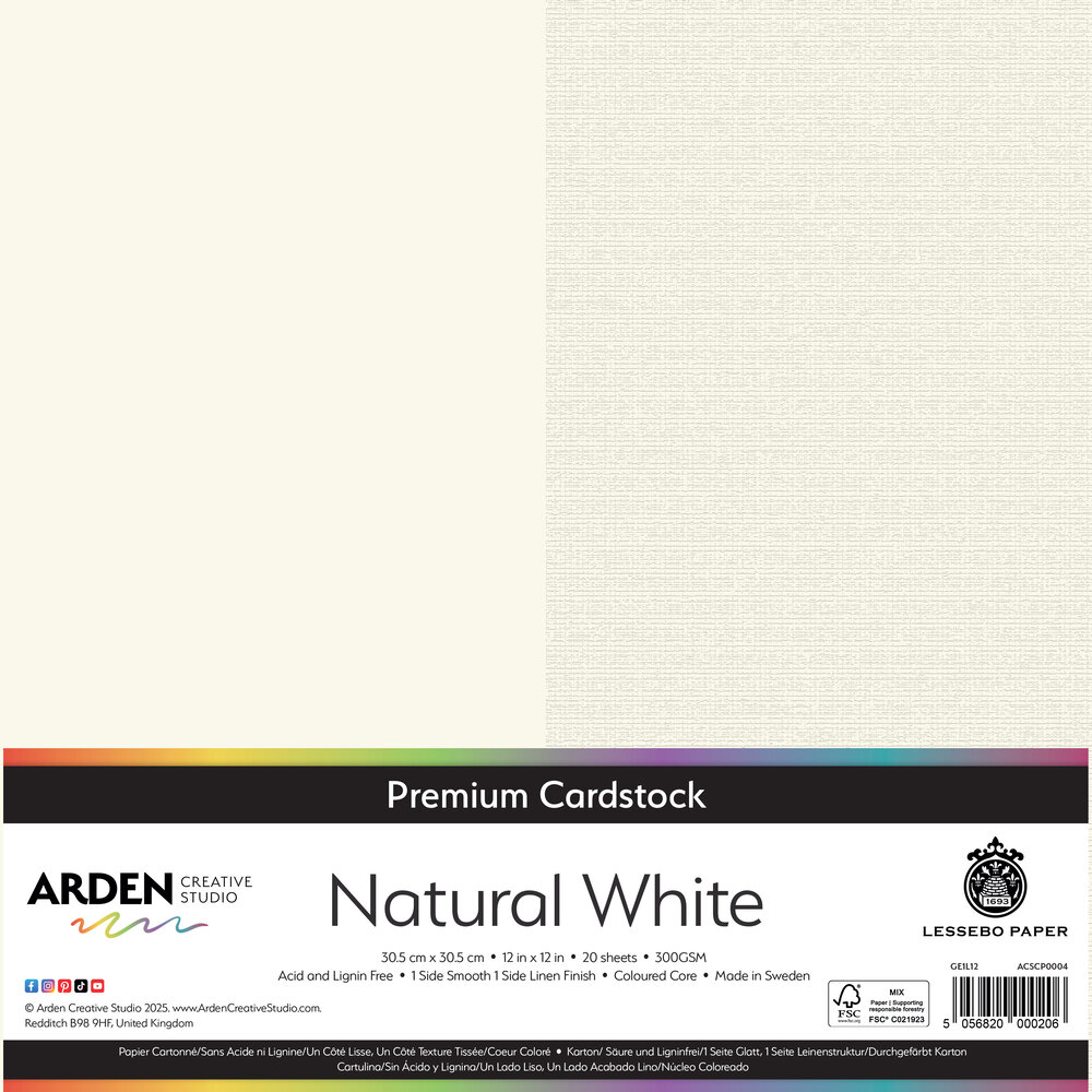 Arden Creative Studio Premium Cardstock 12x12 Inch Natural White (20 Sheets) (ACSCP0004)