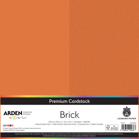 Arden Creative Studio Premium Cardstock 12x12 Inch Brick (20 sheets) (ACSCP0020)