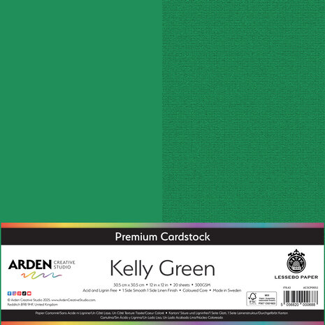 Arden Creative Studio Premium Cardstock 12x12 Inch Kelly Green (20 sheets) (ACSCP0052)
