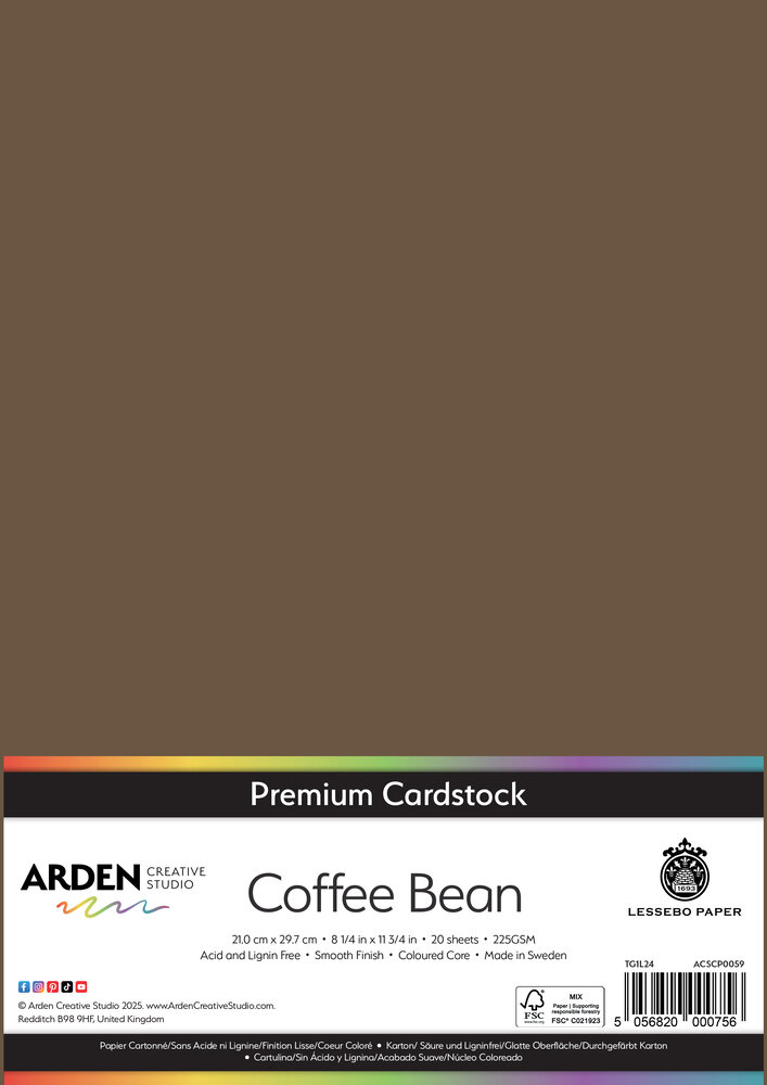 Arden Creative Studio Premium Cardstock A4 Coffee Bean (20 sheets) (ACSCP0059) Arden Creative Studio Premium Cardstock A4 Coffee Bean (20 sheets) (ACSCP0059)