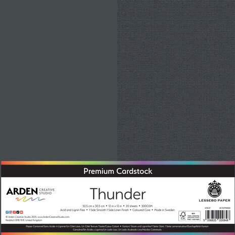 Arden Creative Studio Premium Cardstock 12x12 Inch Thunder (20 sheets) (ACSCP0068) Arden Creative Studio Premium Cardstock 12x12 Inch Thunder (20 sheets) (ACSCP0068)