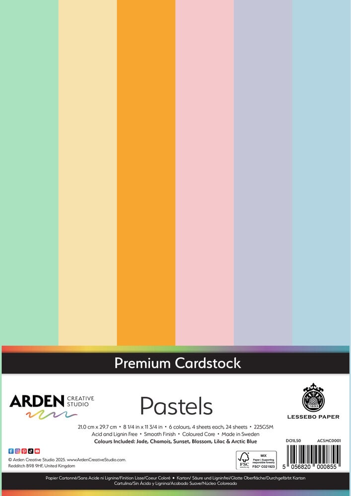 Arden Creative Studio Premium Cardstock A4 Pastels (24 Sheets) (ACSMC0001) Arden Creative Studio Premium Cardstock A4 Pastels (24 Sheets) (ACSMC0001)