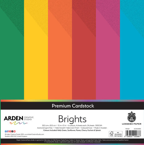Arden Creative Studio Premium Cardstock 12x12 Inch Brights (24 Sheets) (ACSMC0004)