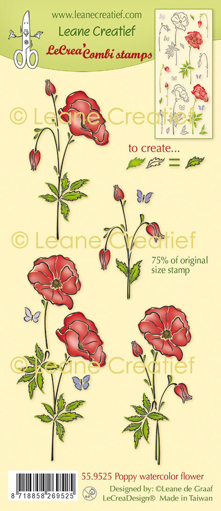 Leane Creatief LeCreaDesign Combi Clear Stamp Poppy Watercolor Flowers (55.9525) Leane Creatief LeCreaDesign Combi Clear Stamp Poppy Watercolor Flowers (55.9525)