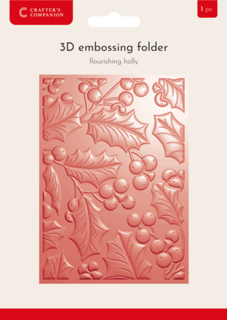 Crafter's Companion Christmas 3D Embossing Folder 5x7 Inch Flourishing Holly (CC-EF5-3D-FLHO)
