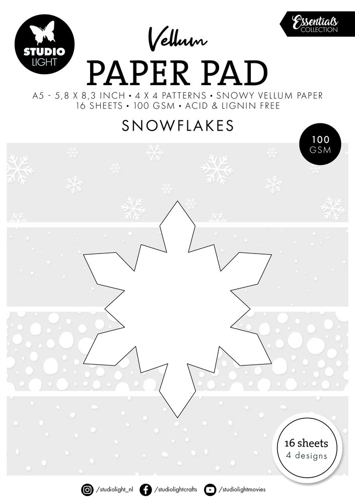 Studio Light Snowflakes Essentials Vellum Paper Pad (SL-ES-VPP329) Studio Light Snowflakes Essentials Vellum Paper Pad (SL-ES-VPP329)