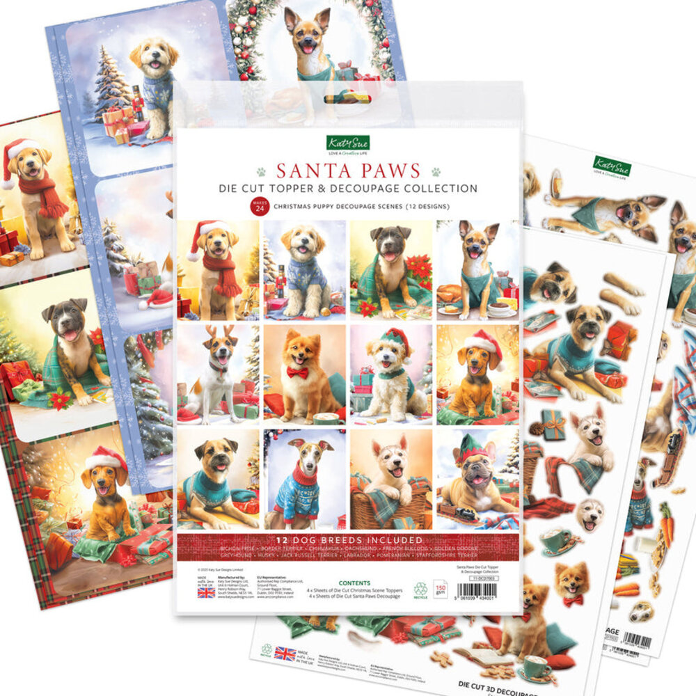 Katy Sue Designs Santa Paws 3D Die-Cut Topper & Decoupage Collection (11-DCD7003)