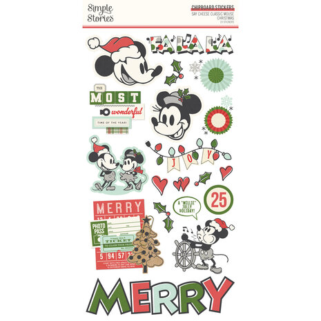 Simple Stories Say Cheese Classic Mouse Christmas 6x12 Inch Chipboard Stickers (25208) (OUTLET)