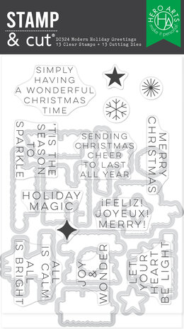 Hero Arts Very Merry Stamp & Cut Set Modern Holiday Greetings (DC324)