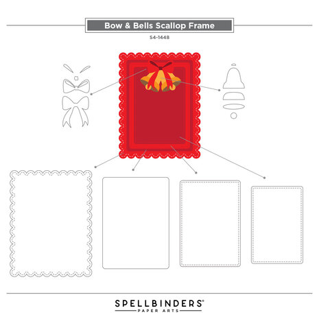 Spellbinders All About Christmas Etched Dies Bow & Bell Scallop Frame (S4-1448) Spellbinders All About Christmas Etched Dies Bow & Bell Scallop Frame (S4-1448)