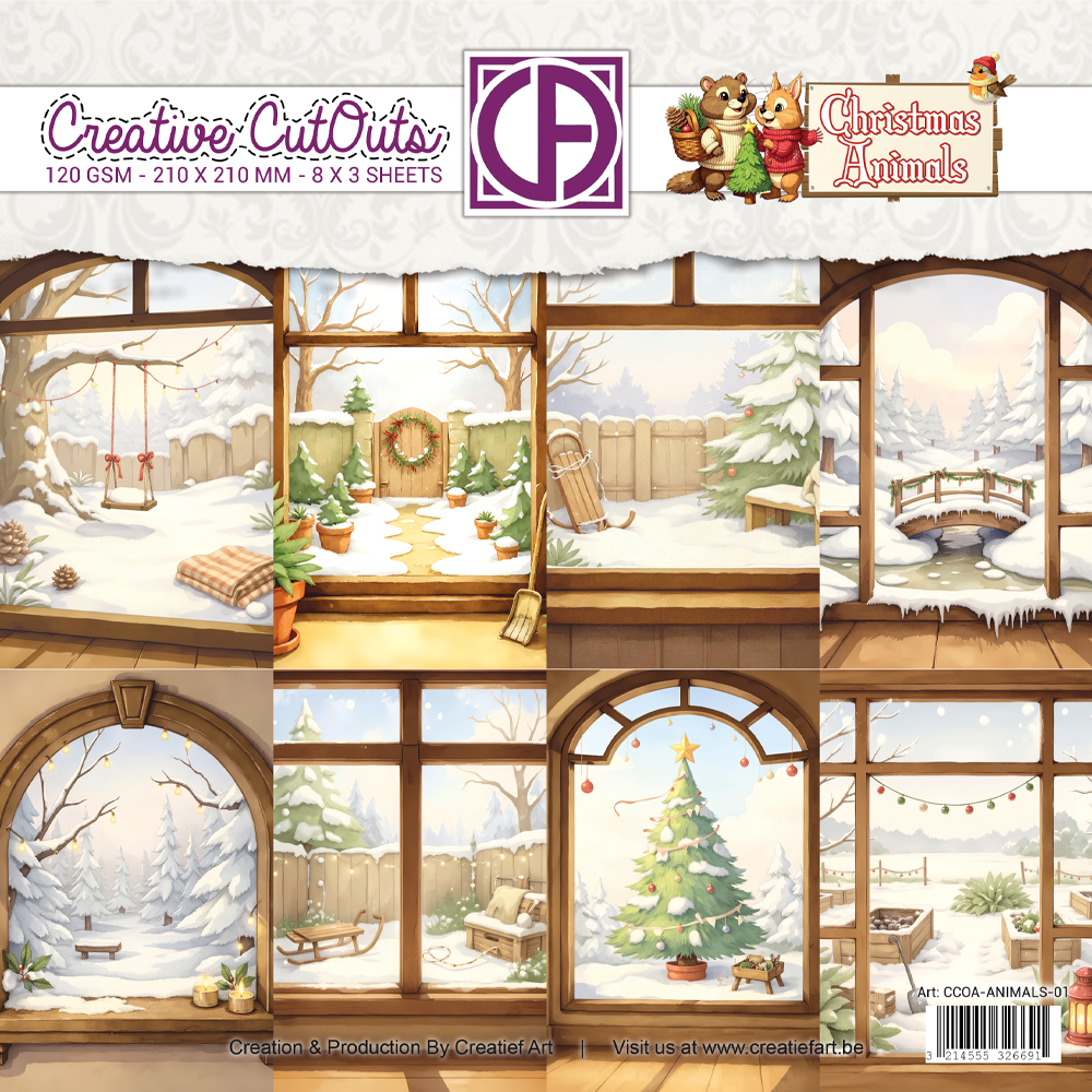 Creatief Art Christmas Animals 8x8 Inch Paper Pack 01 Wintertuinen (CCOA-ANIMALS-01)