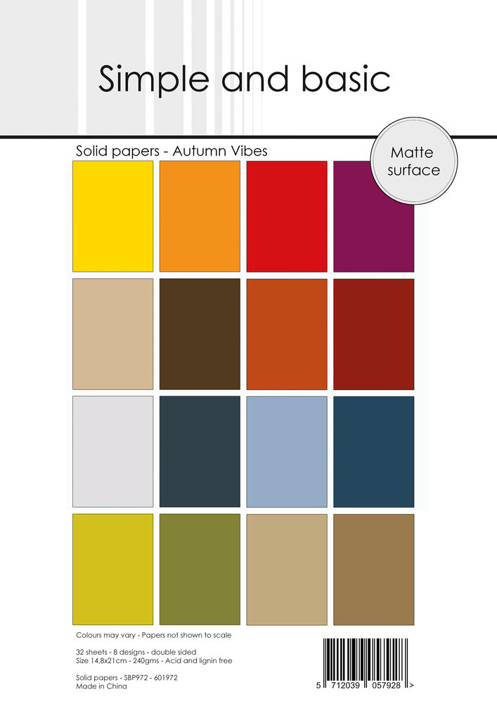 Simple and Basic Autumn Vibes A5 Solid Papers (SBP972)