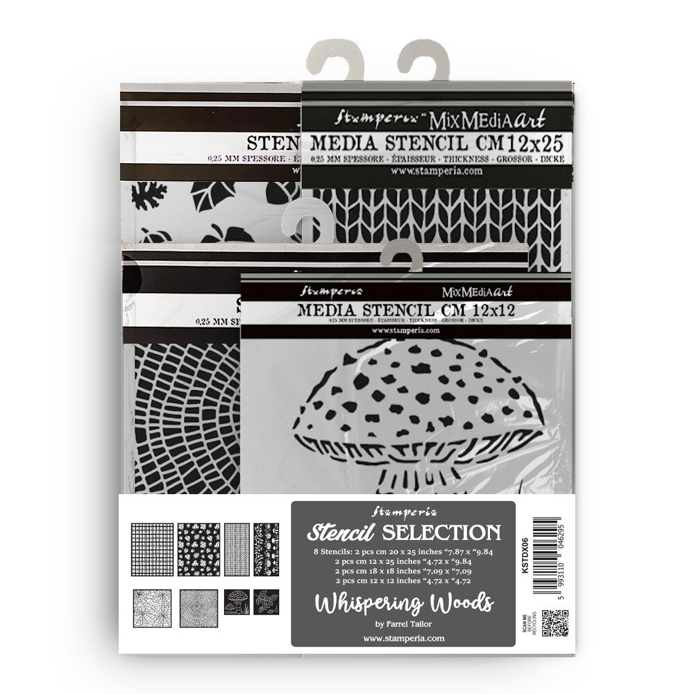 Stamperia Whispering Woods Stencil Assortment (8pcs) (KSTDX06) Stamperia Whispering Woods Stencil Assortment (8pcs) (KSTDX06)