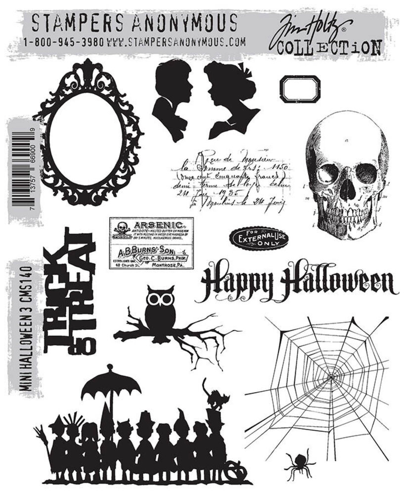 Stampers Anonymous Mini Halloween 3 Tim Holtz Cling Stamps (CMS140)