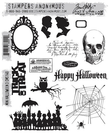 Stampers Anonymous Mini Halloween 3 Tim Holtz Cling Stamps (CMS140)