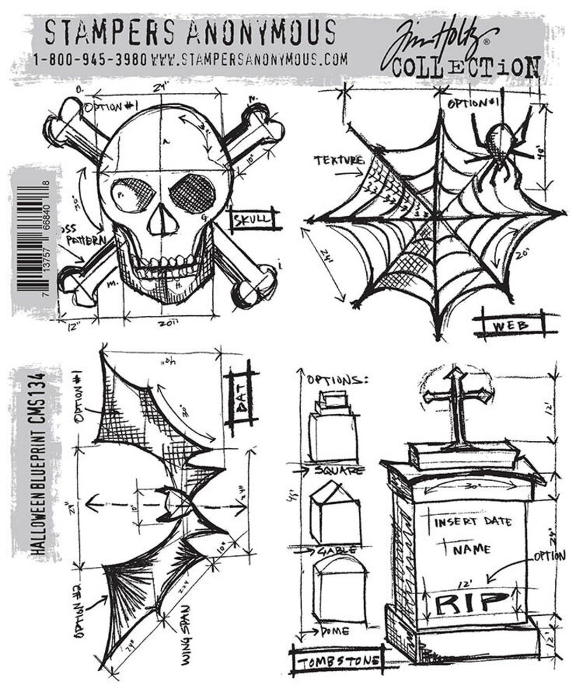Stampers Anonymous Halloween Blueprint Tim Holtz Cling Stamps (CMS134) Stampers Anonymous Halloween Blueprint Tim Holtz Cling Stamps (CMS134)