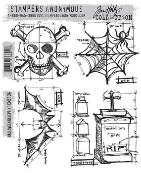 Stampers Anonymous Halloween Blueprint Tim Holtz Cling Stamps (CMS134)