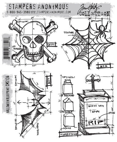 Stampers Anonymous Halloween Blueprint Tim Holtz Cling Stamps (CMS134) Stampers Anonymous Halloween Blueprint Tim Holtz Cling Stamps (CMS134)