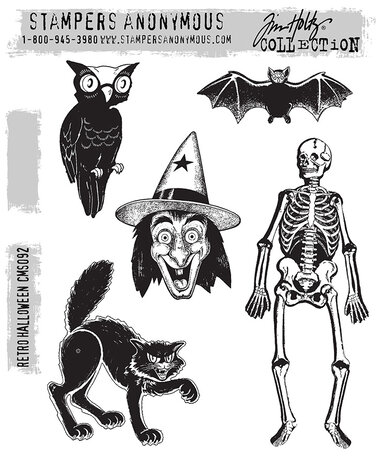 Stampers Anonymous Retro Halloween Tim Holtz Cling Stamps (CMS092)