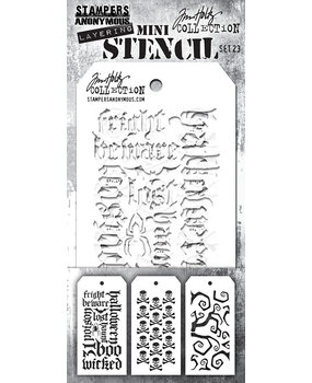 Stampers Anonymous Set #23 Tim Holtz Layering Mini Stencil (3pcs) (THMST023)