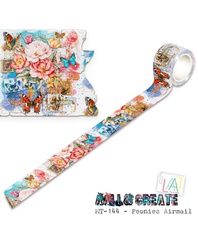 Aall and Create Colourburst Botanicals 25mm 10m Washi Tape Peonies Airmail (AALL-MT-144)
