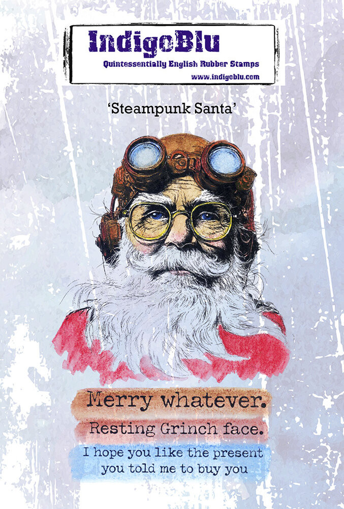 IndigoBlu Steampunk Santa A6 Red Rubber Stamp (IND1450)