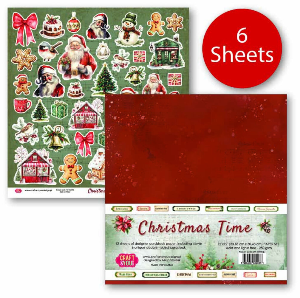 Craft & You Design Christmas Time 12x12 Inch Paper Set 250gsm (6sheets) (CPS-CHT30-6)