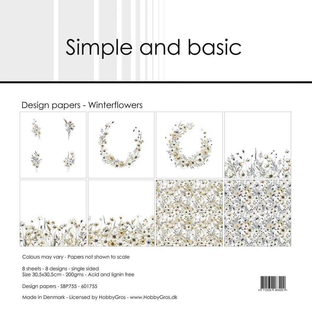 Simple and Basic Winterflowers 12x12 Inch Paper Pad (SBP755)