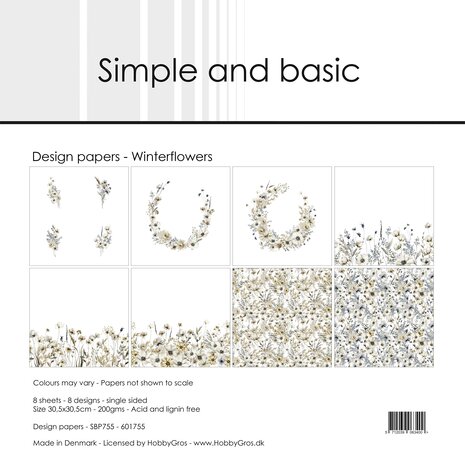 Simple and Basic Winterflowers 12x12 Inch Paper Pad (SBP755)