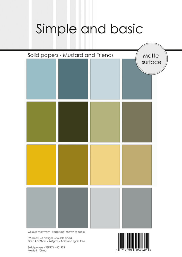 Simple and Basic Mustard and Friends A5 Solid Papers (SBP974)