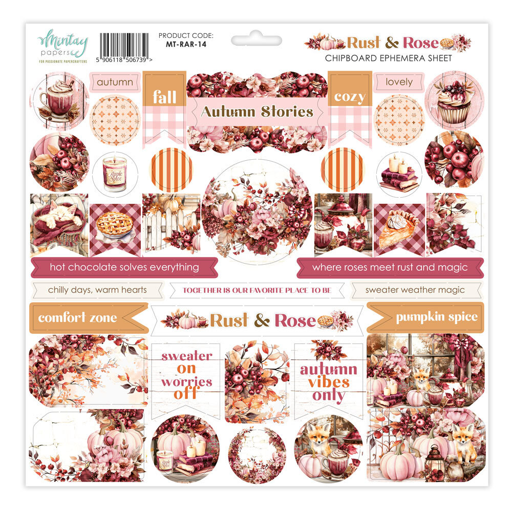 Mintay Rust & Rose 12x12 Inch Chipboard Ephemera Sheet (MT-RAR-14)