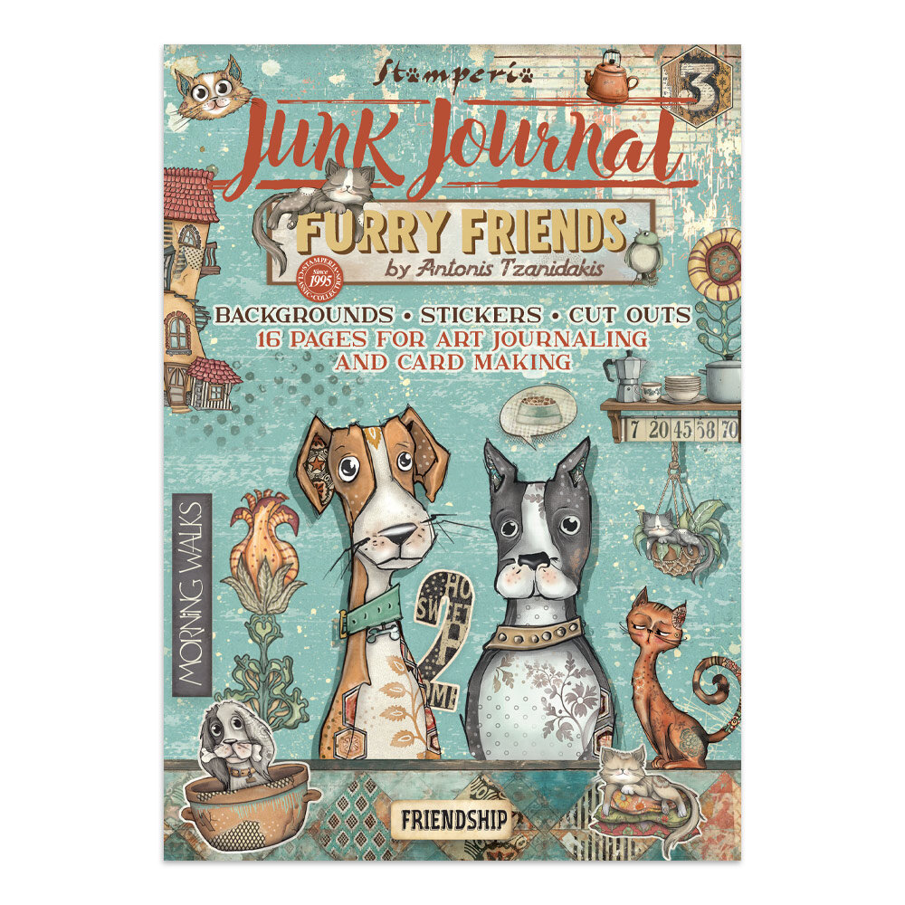 Furry Friends Junk Journal Stickers, Backgrounds, Cut-Outs (SBJK07